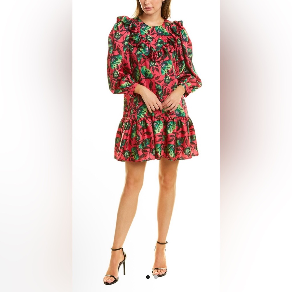 Delfi Collective Brooklyn Floral Ruffle Dress in Pink and Green - S